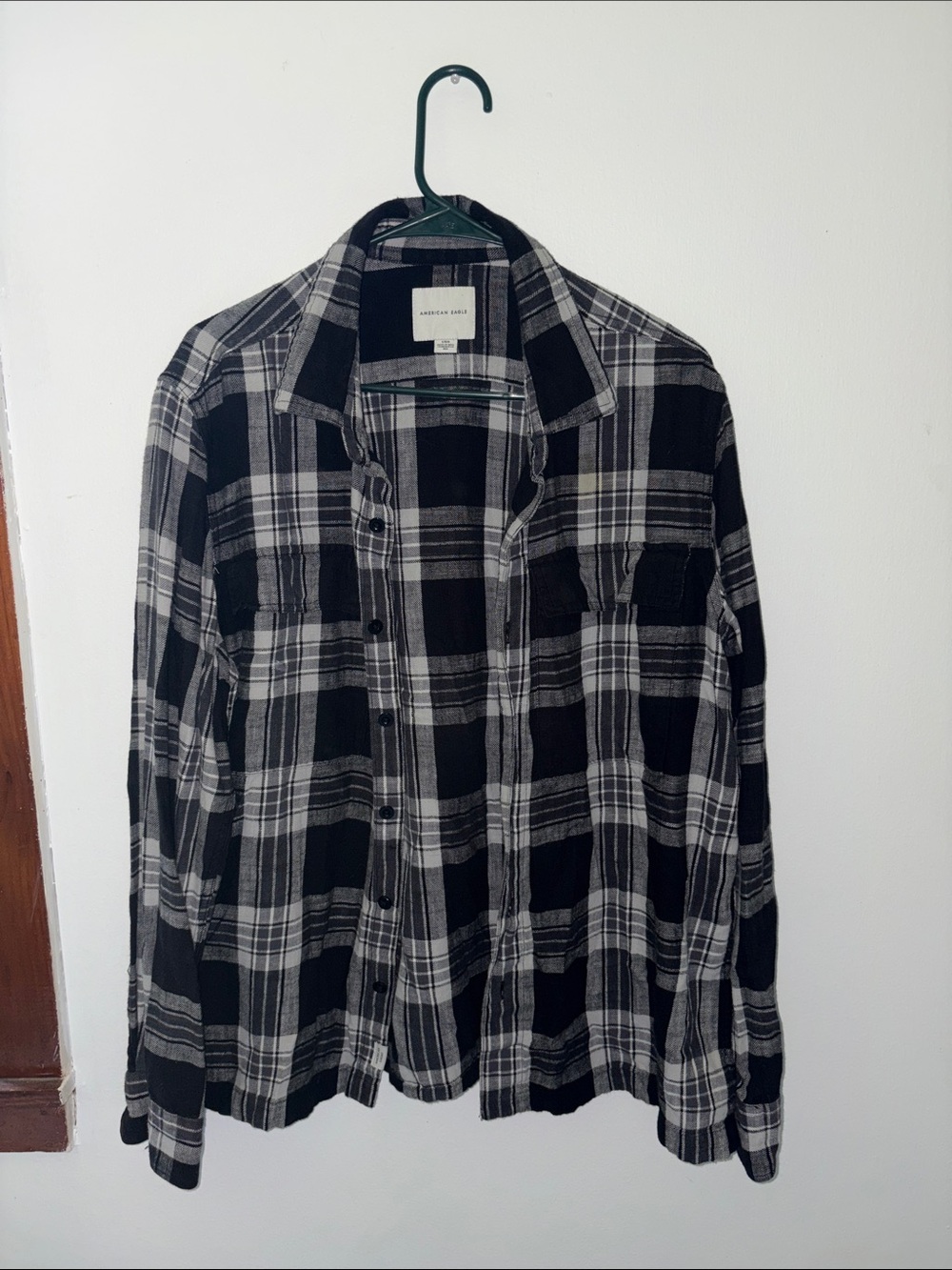 American Eagle Outfitters Black & Gray Plaid Button-Down Shirt